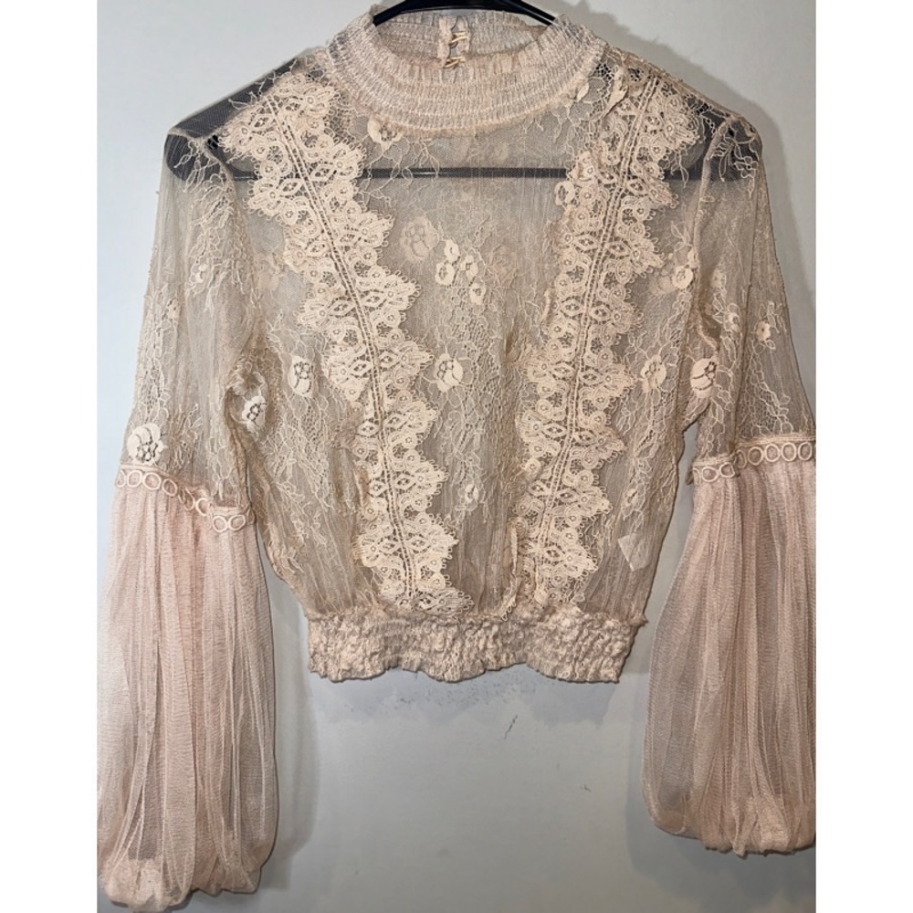 Forever 21 Apeach Cream Sheer Long Sleeved Small Blouse